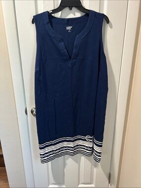 Lands' End Navy Sleeveless Swim cover up with White Hem Detail